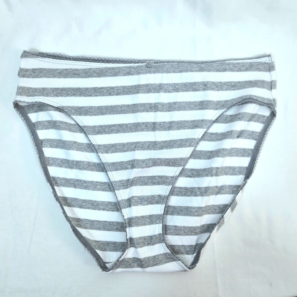 Victoria's Secret Gray Horizontal Stripe Ribbed High Leg Brief Panty Large NWT